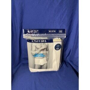 New Stafford 6 Full-Cut White Briefs Size 44 New In Package 100% Cotton